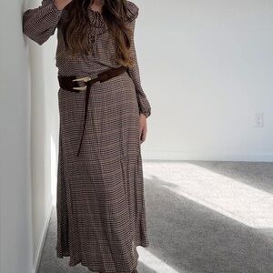 Brown Checkered Maxi Skirt & Top w/ belt